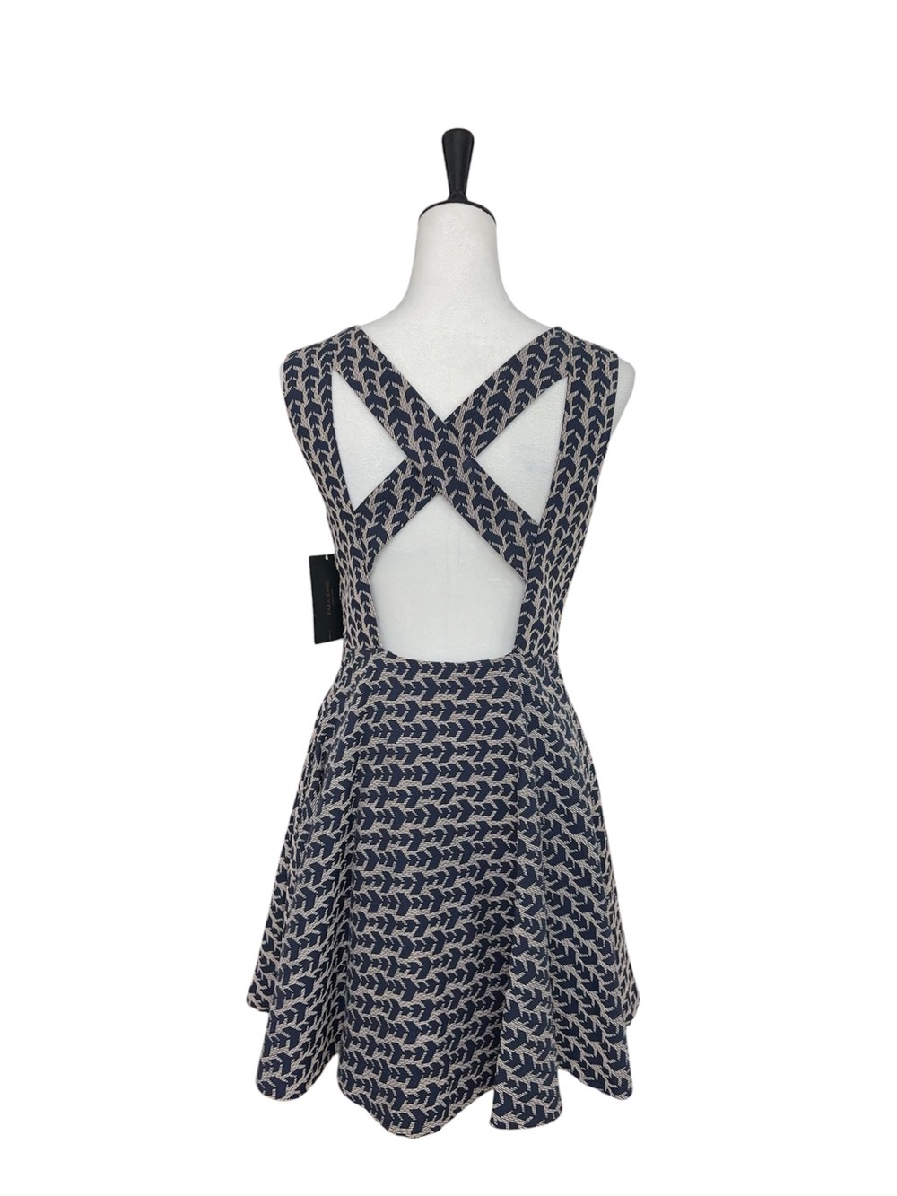 Zara Open Back Cross Strap Fit & Flare Dress NWT Navy Beige M - Picture 13 of 13